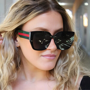 GG Black Sunglasses Side Stripes Green and Red Sunnies Shades